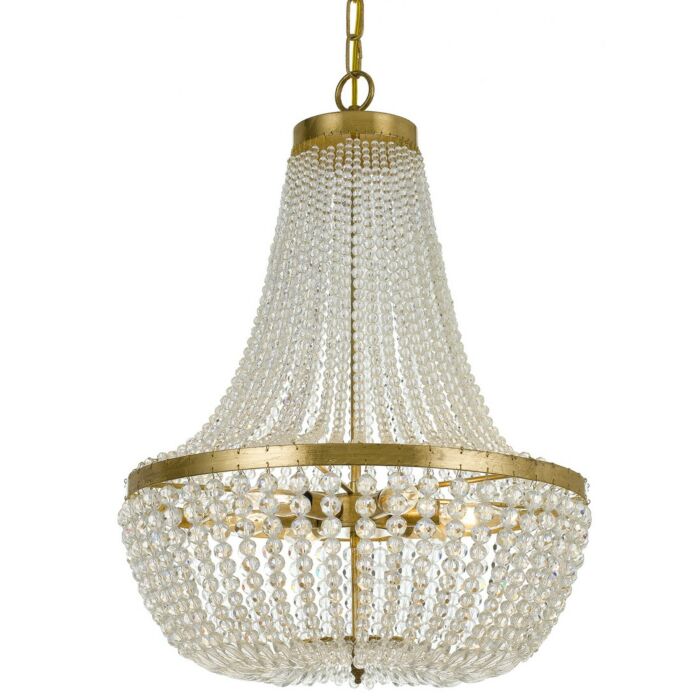 Crystorama Rylee 6 Light 25 Inch Transitional Chandelier in Antique Gold with Clear Glass Beads Crystals