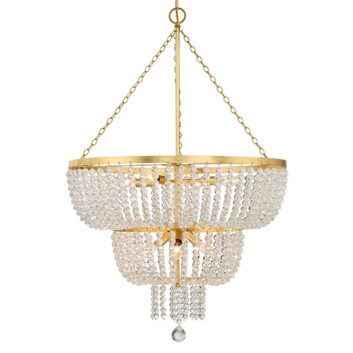 Crystorama Rylee 8 Light 37 Inch Chandelier in Antique Gold with Hand Cut Faceted Beads Crystals