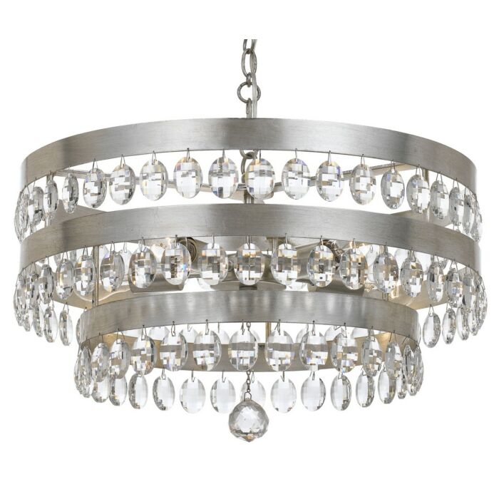Crystorama Perla 5 Light 14 Inch Transitional Chandelier in Antique Silver with Clear Elliptical Faceted Crystals