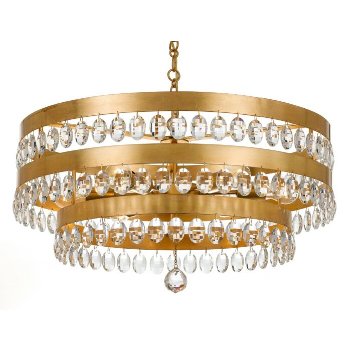 Crystorama Perla 6 Light 14 Inch Transitional Chandelier in Antique Gold with Clear Elliptical Faceted Crystals
