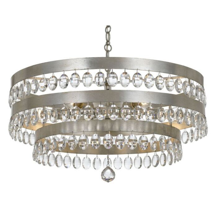 Crystorama Perla 6 Light Crystal Chandelier in Antique Silver