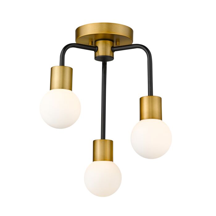 Z Lite Neutra 3 Light Semi Flush Mount Ceiling Light In Matte Black With Foundry Brass