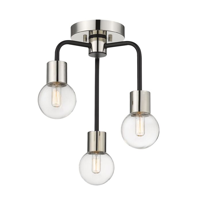 Z Lite Neutra 3 Light Semi Flush Mount Ceiling Light In Matte Black With Polished Nickel