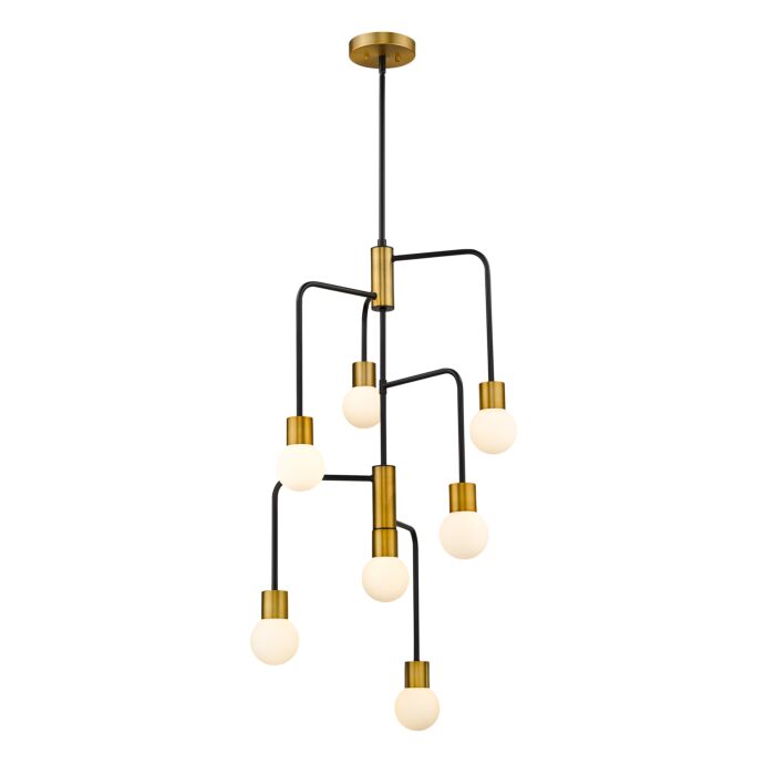Z Lite Neutra 7 Light Chandelier In Matte Black With Foundry Brass