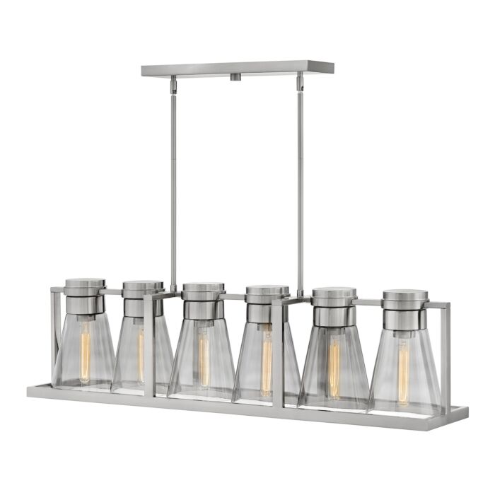 Hinkley Refinery 6 Light Linear Chandelier in Brushed Nickel with Smoked Glass