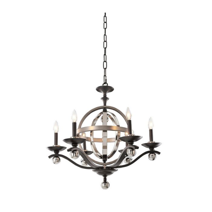 Kalco Rothwell 6 Light Chandelier in Polished Satin Nickel