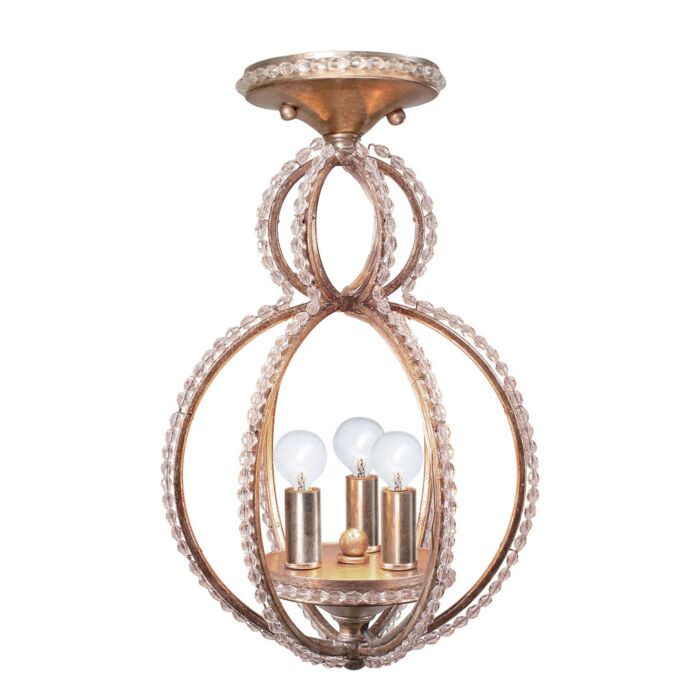 Crystorama Garland 3 Light 10 Inch Ceiling Light in Distressed Twilight with Hand Cut Crystal Beads Crystals