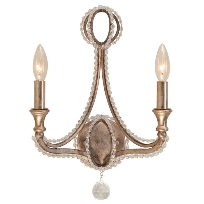 Crystorama Garland 2 Light 17 Inch Wall Sconce in Distressed Twilight with Hand Cut Crystal Beads Crystals