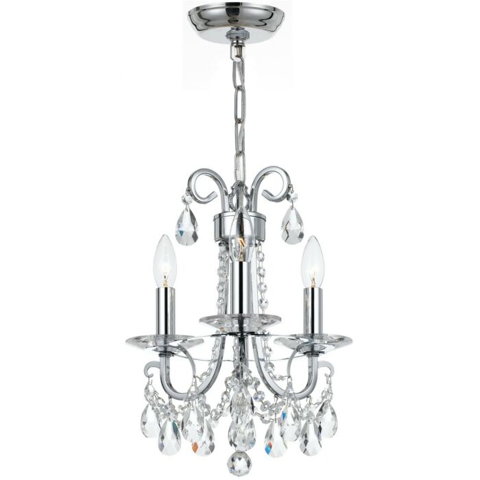 Crystorama Othello 3 Light 16 Inch Mini Chandelier in Polished Chrome with Clear Hand Cut Crystals