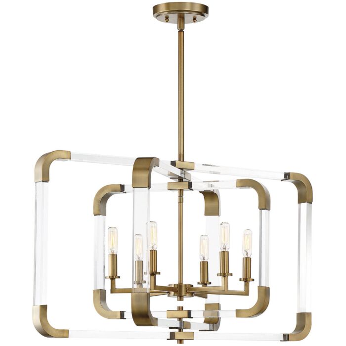 Savoy House Rotterdam by Brian Thomas 6 Light Pendant in Warm Brass
