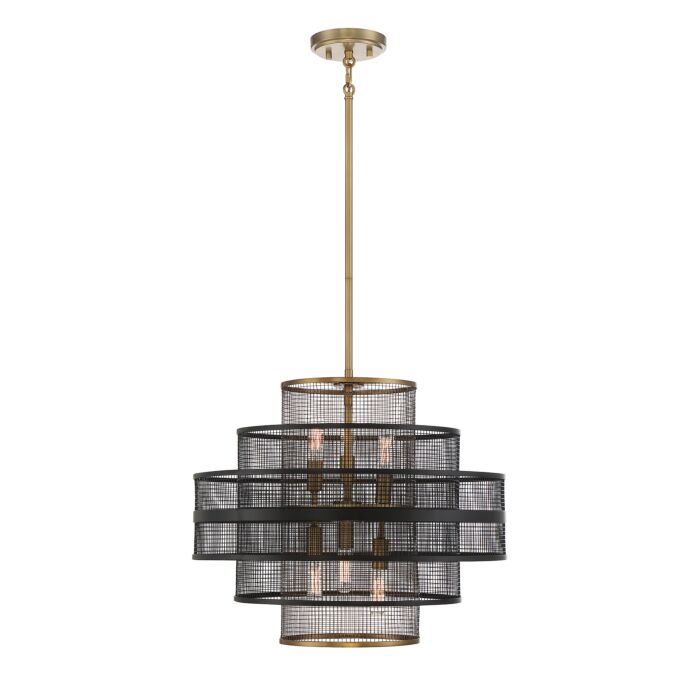 Savoy House Kelvin 6 Light Pendant in Matte Black with Warm Brass