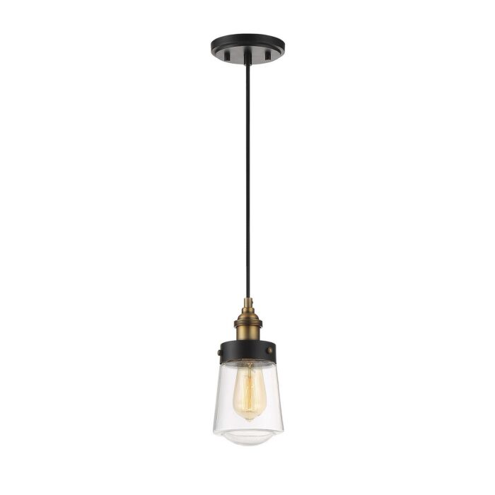 Savoy House Macauley 1 Light Mini Pendant in Vintage Black with Warm Brass