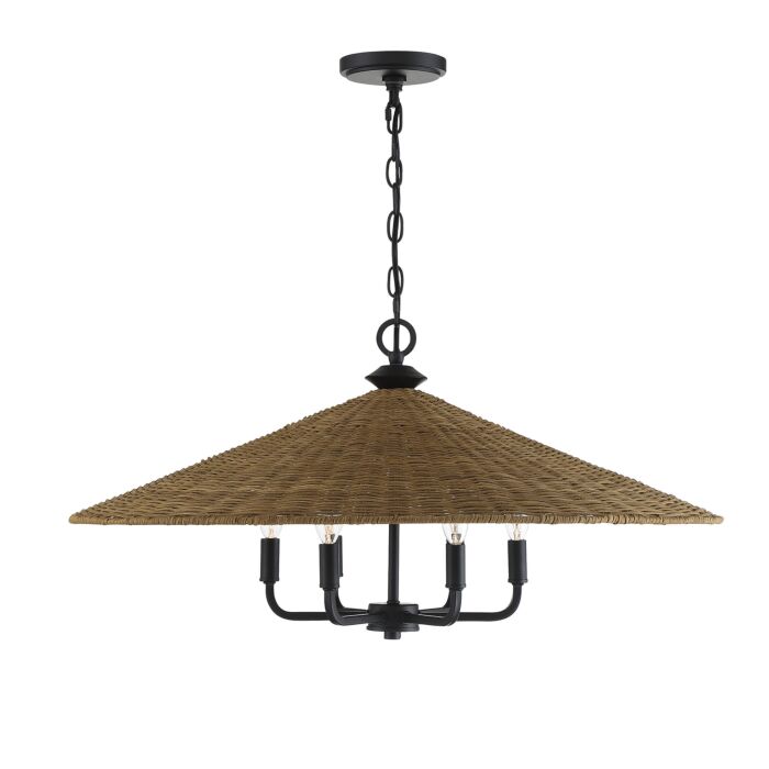 Savoy House Eman 6 Light Pendant in Matte Black with Dark Rattan