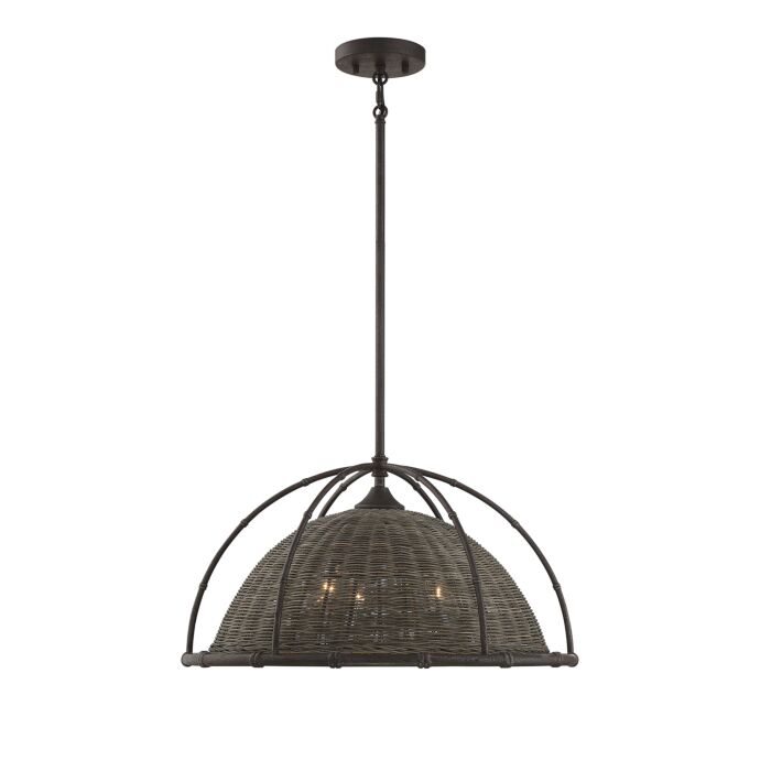 Savoy House Trentino 3 Light Pendant in Gunsmoke with Gray Rattan