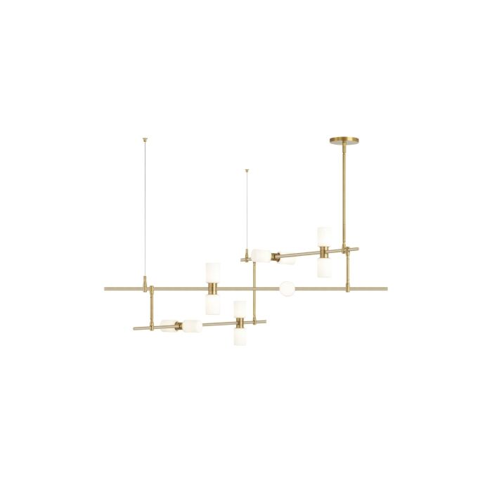 Tech ModernRail 12 Light Multi Tier Chandelier in Aged Brass and Glass Cylinders