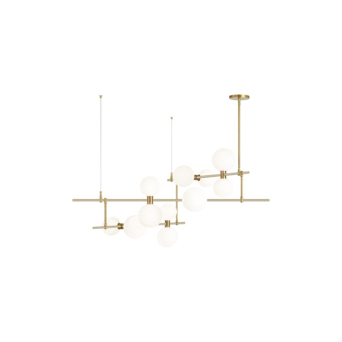 Tech ModernRail 12 Light Multi Tier Chandelier in Aged Brass and Glass Orbs