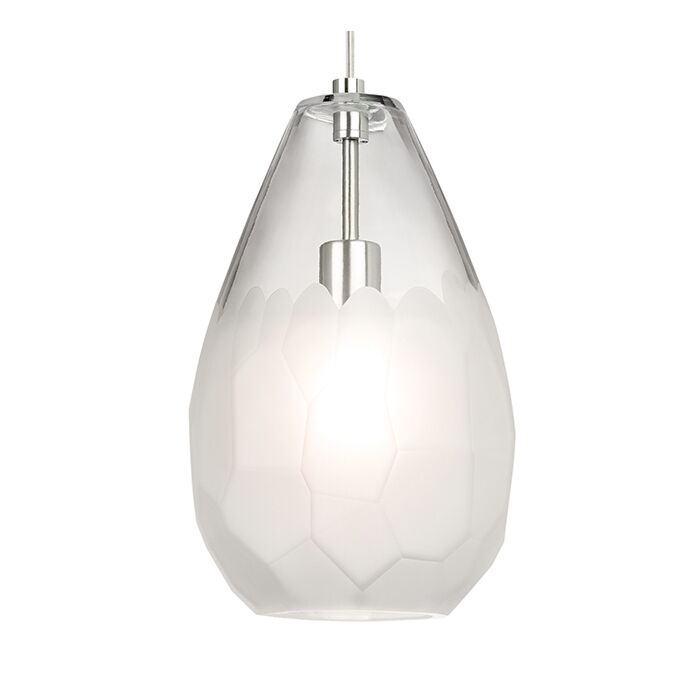 Tech Briolette 14 Inch Pendant Light in Satin Nickel and Frost