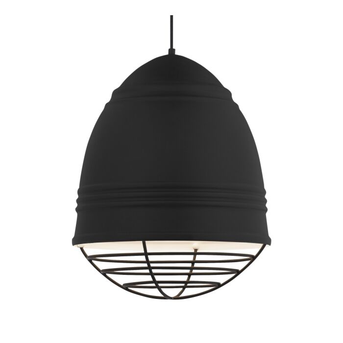 Tech Loft 17 Inch Pendant Light in Rubberized Black with White Interior