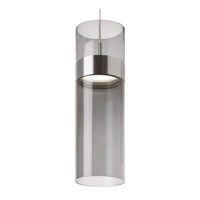Tech Manette 3000K LED 16 Inch Pendant Light in Satin Nickel and Transparent Smoke Glass