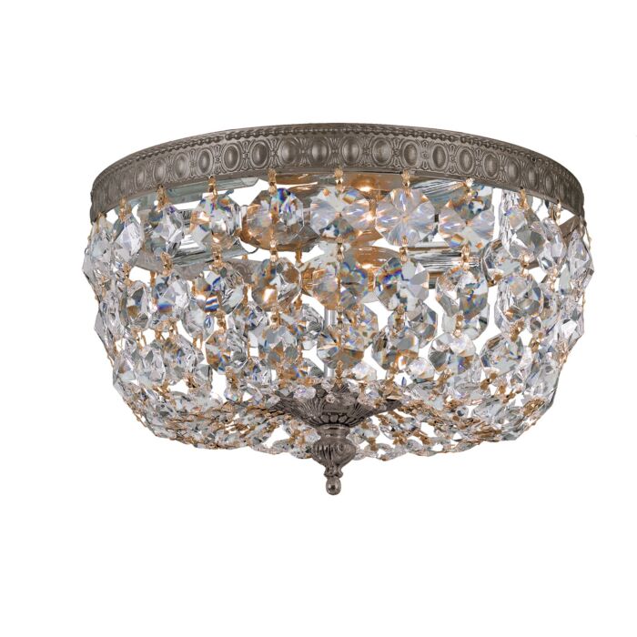 Crystorama 2 Light 10 Inch Ceiling Light in English Bronze with Clear Hand Cut Crystals