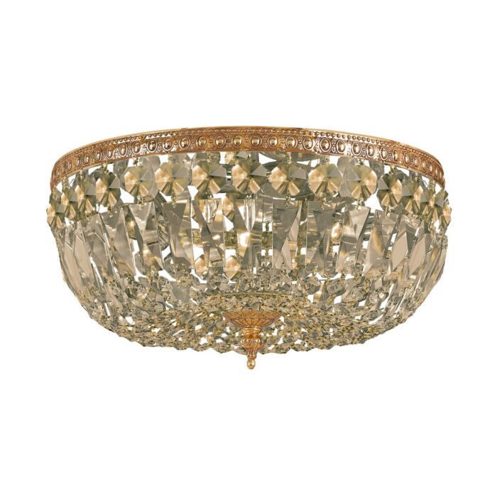 Crystorama 3 Light 14 Inch Ceiling Light in Olde Brass with Golden Teak Hand Cut Crystals