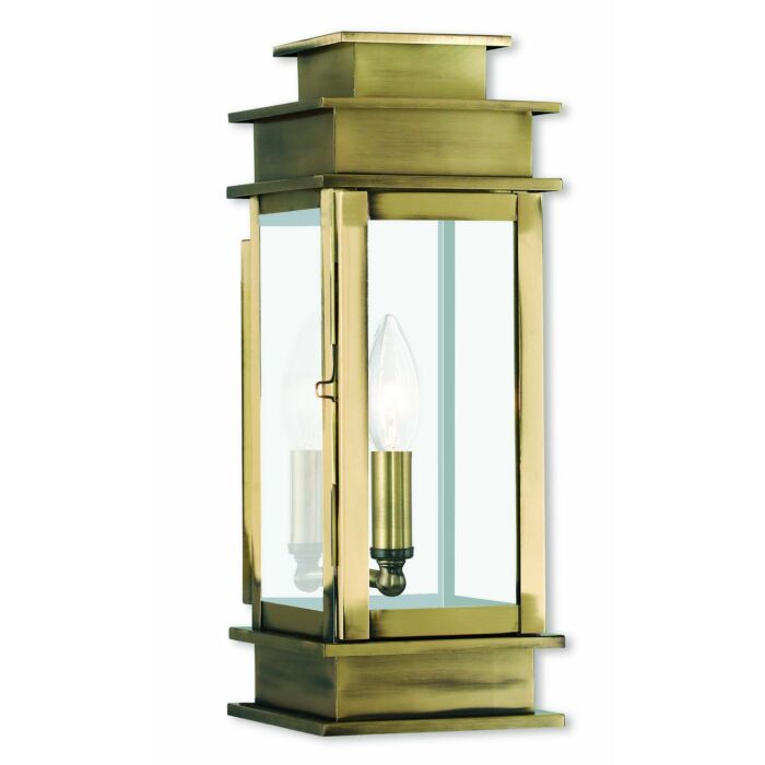 Princeton 1-Light Outdoor Wall Lantern in Antique Brass w with Polished Chrome Stainless Steel