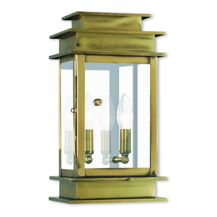 Princeton 2-Light Outdoor Wall Lantern in Antique Brass w with Polished Chrome Stainless Steel