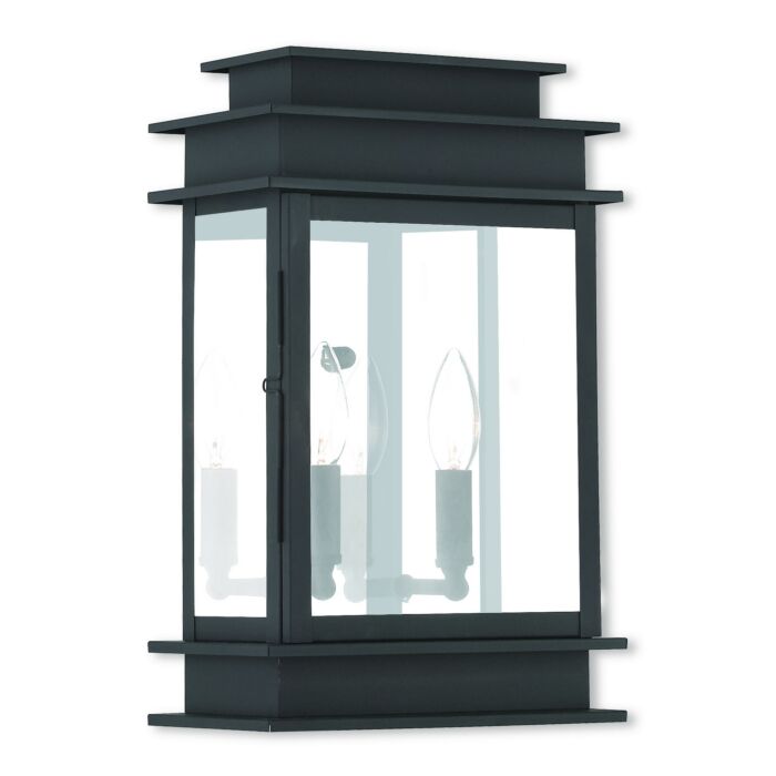 Princeton 2-Light Outdoor Wall Lantern in Black w with Polished Chrome Stainless Steel