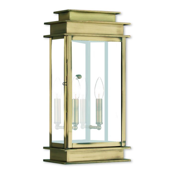 Princeton 2-Light Outdoor Wall Lantern in Antique Brass w with Polished Chrome Stainless Steel