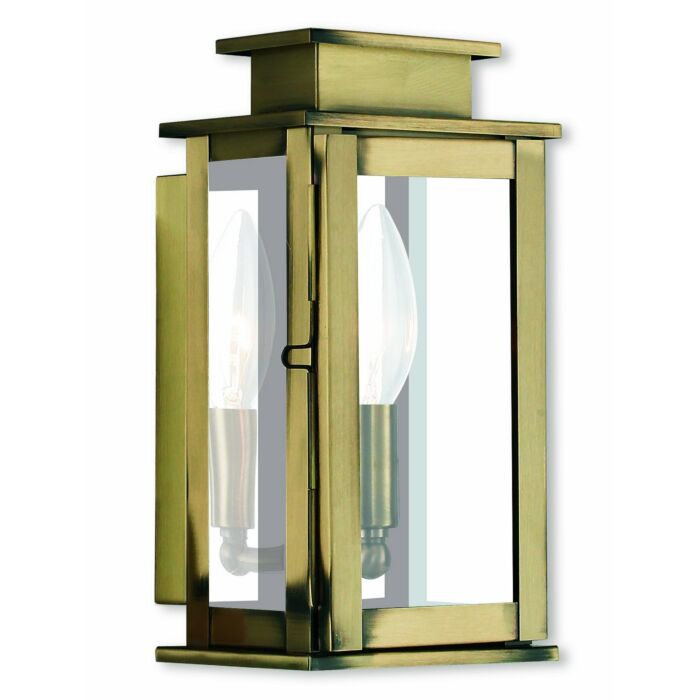 Princeton 1-Light Outdoor Wall Lantern in Antique Brass w with Polished Chrome Stainless Steel