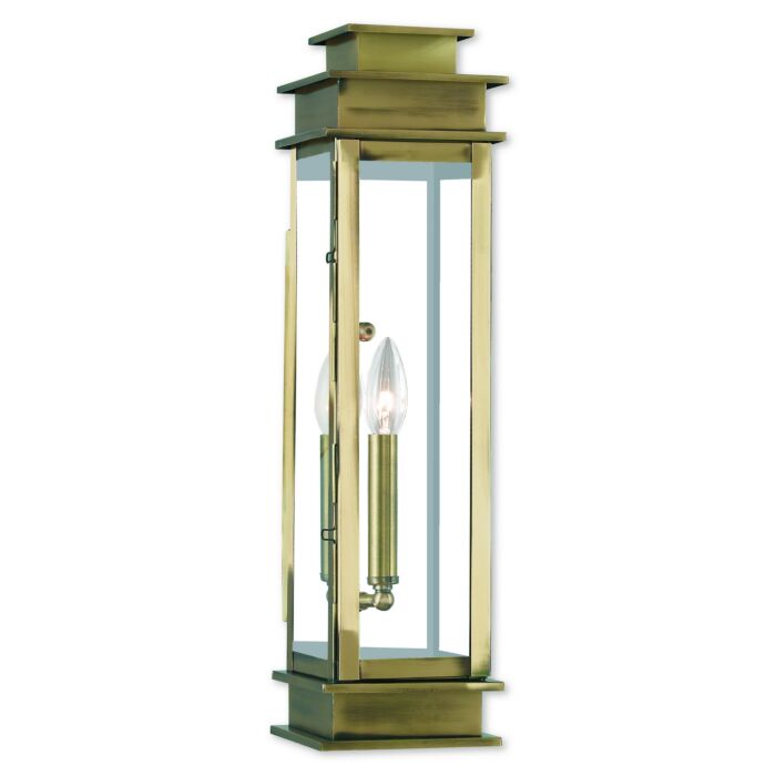 Princeton 1-Light Outdoor Wall Lantern in Antique Brass w with Polished Chrome Stainless Steel