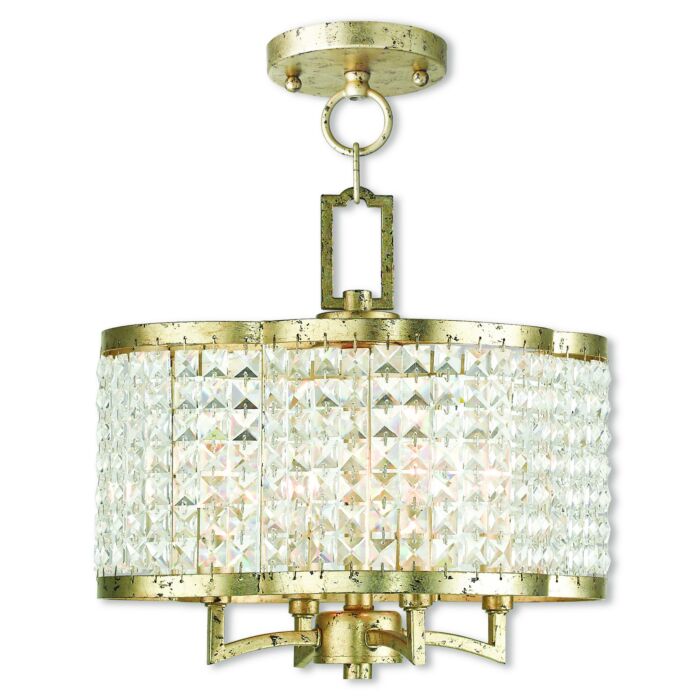 Grammercy 4-Light Mini Chandelier with Ceiling Mount in Hand Applied Winter Gold