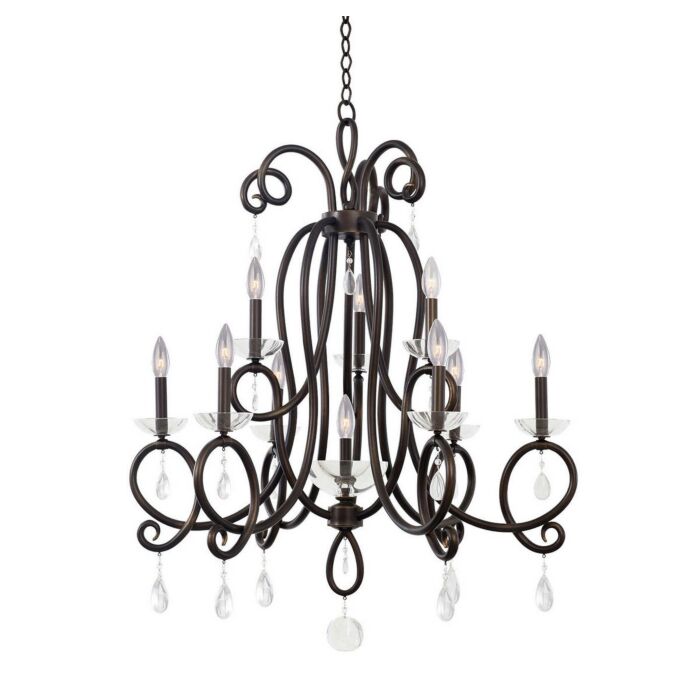 Kalco Winona 9 Light Chandelier in Tarnished Brass