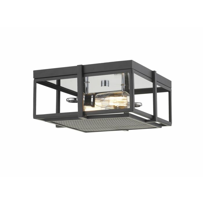 Z Lite Halcyon 2 Light Flush Mount Ceiling Light In Matte Black With Chrome