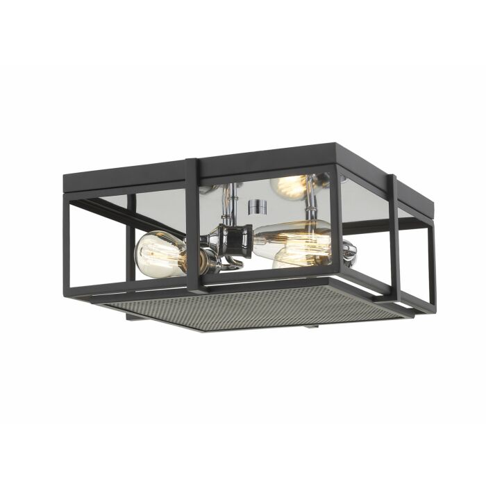 Z Lite Halcyon 3 Light Flush Mount Ceiling Light In Matte Black With Chrome