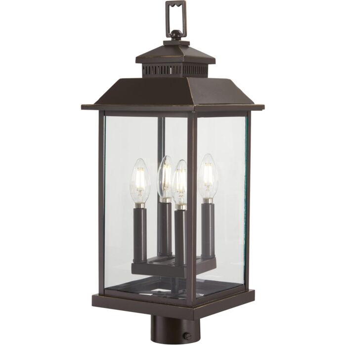 The Great Outdoors Miner'S Loft 4 Light 23 Inch Outdoor Post Light in Oil Rubbed Bronze with Gold High