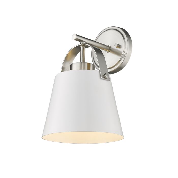 Z Lite Z Studio 1 Light Wall Sconce In Matte White With Brushed Nickel