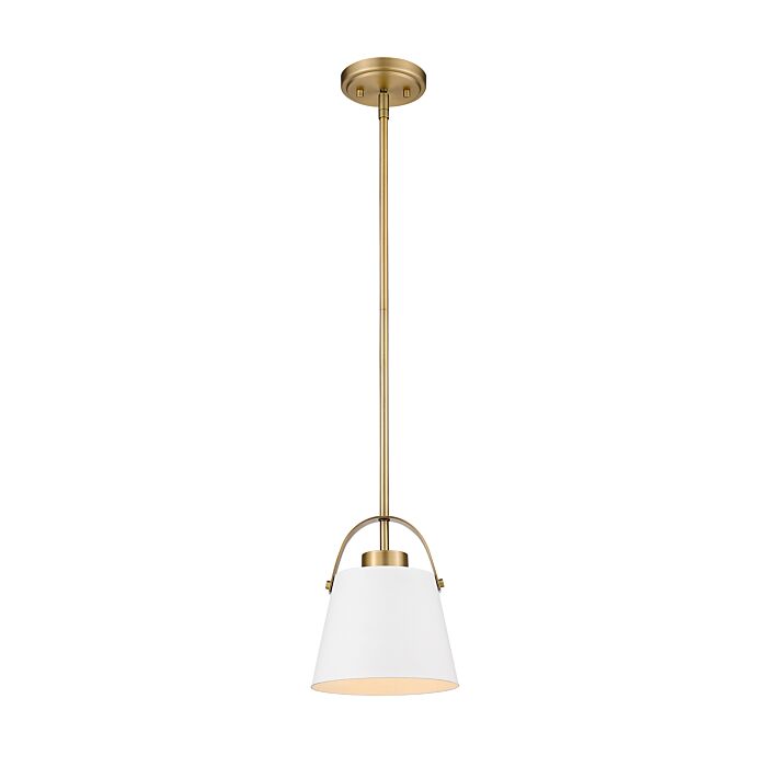 Z Lite Z Studio 1 Light Mini Pendant Light In Matte White With Heritage Brass
