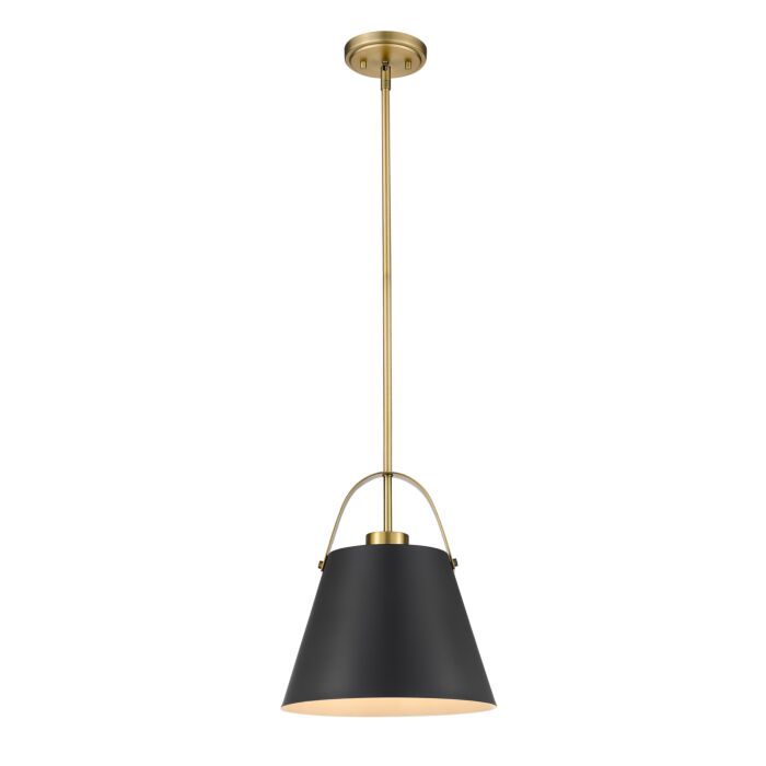 Z Lite Z Studio 1 Light Pendant Light In Matte Black With Heritage Brass