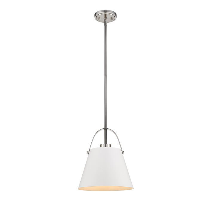 Z Lite Z Studio 1 Light Pendant Light In Matte White With Brushed Nickel