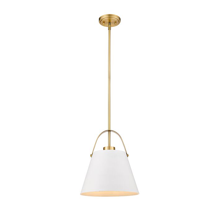 Z Lite Z Studio 1 Light Pendant Light In Matte White With Heritage Brass