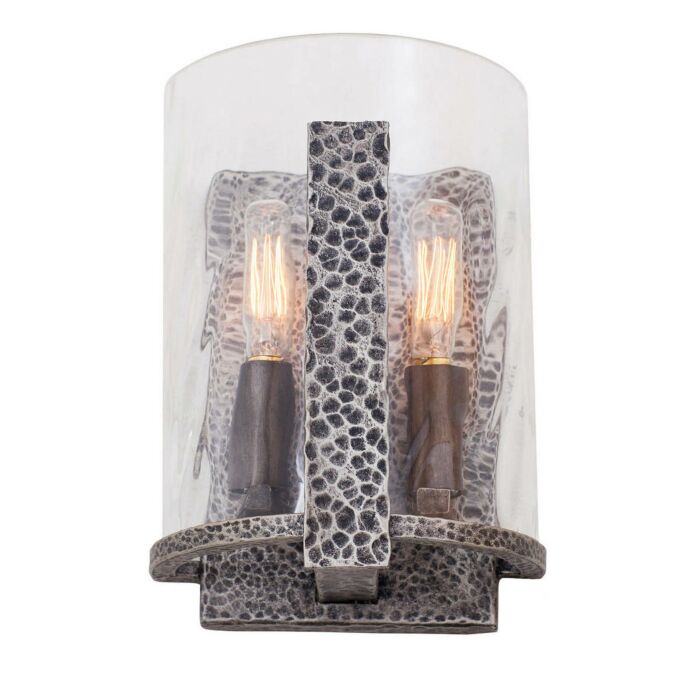 Kalco Odessa 2 Light ADA Wall Sconce in Hammered Silver