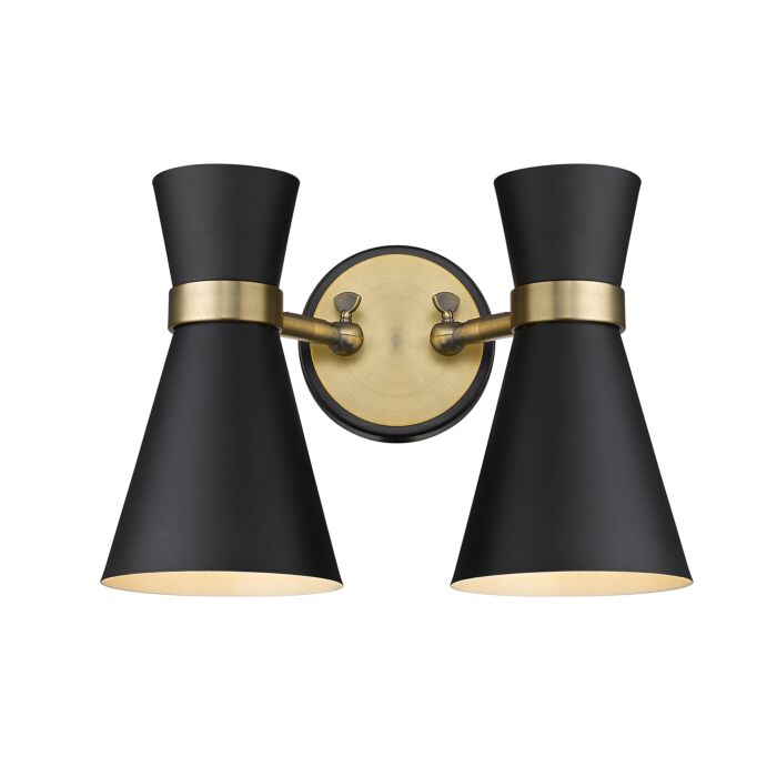 Z Lite Soriano 2 Light Wall Sconce In Matte Black With Heritage Brass