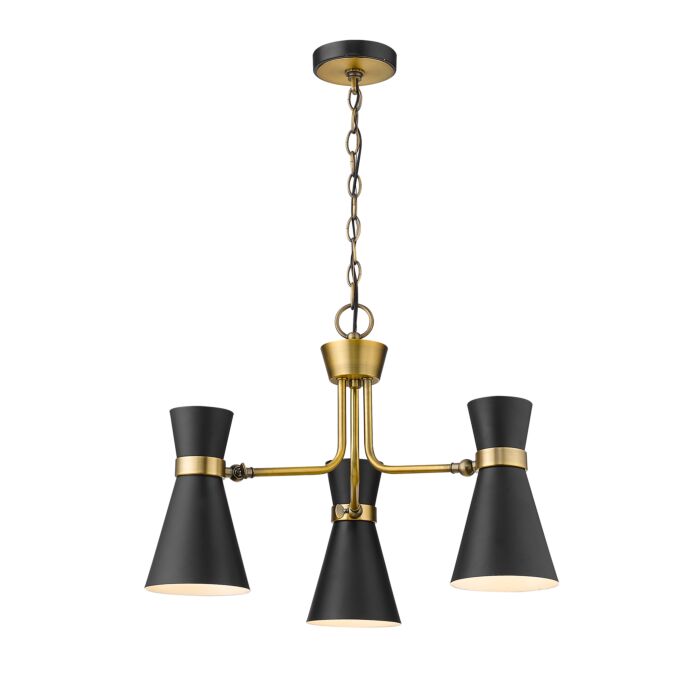 Z Lite Soriano 3 Light Chandelier In Matte Black With Heritage Brass
