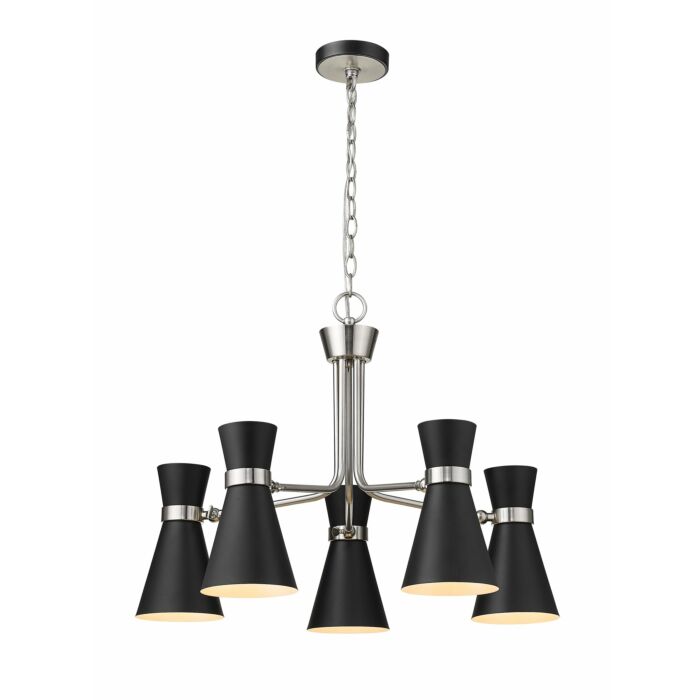 Z Lite Soriano 5 Light Chandelier In Matte Black With Brushed Nickel