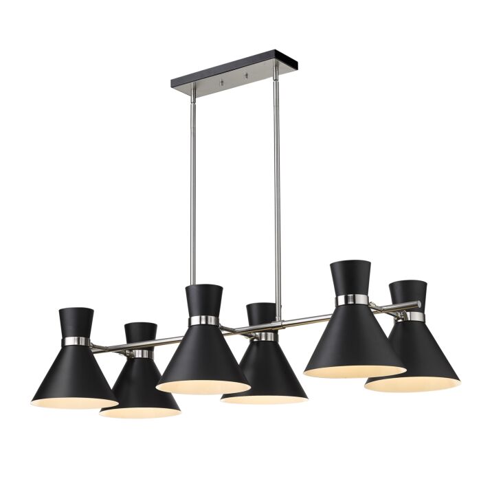 Z Lite Soriano 6 Light Chandelier In Matte Black With Brushed Nickel