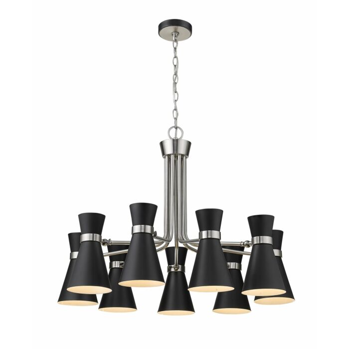 Z Lite Soriano 9 Light Chandelier In Matte Black With Brushed Nickel