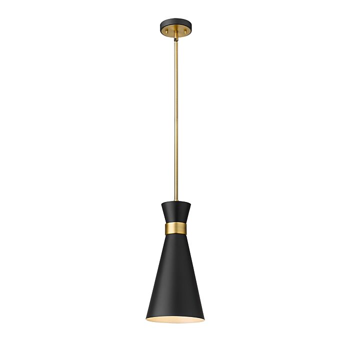 Z Lite Soriano 1 Light Pendant Light In Matte Black With Heritage Brass