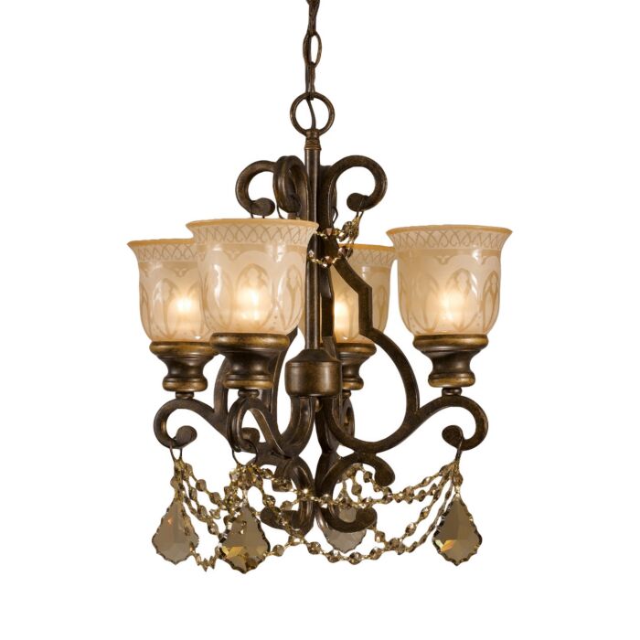 Crystorama Norwalk 4 Light 21 Inch Mini Chandelier in Bronze Umber with Golden Teak Hand Cut Crystals