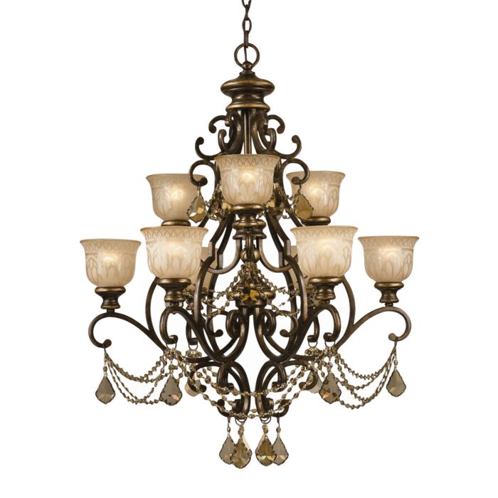 Crystorama Norwalk 9 Light 41 Inch Traditional Chandelier in Bronze Umber with Golden Teak Hand Cut Crystals